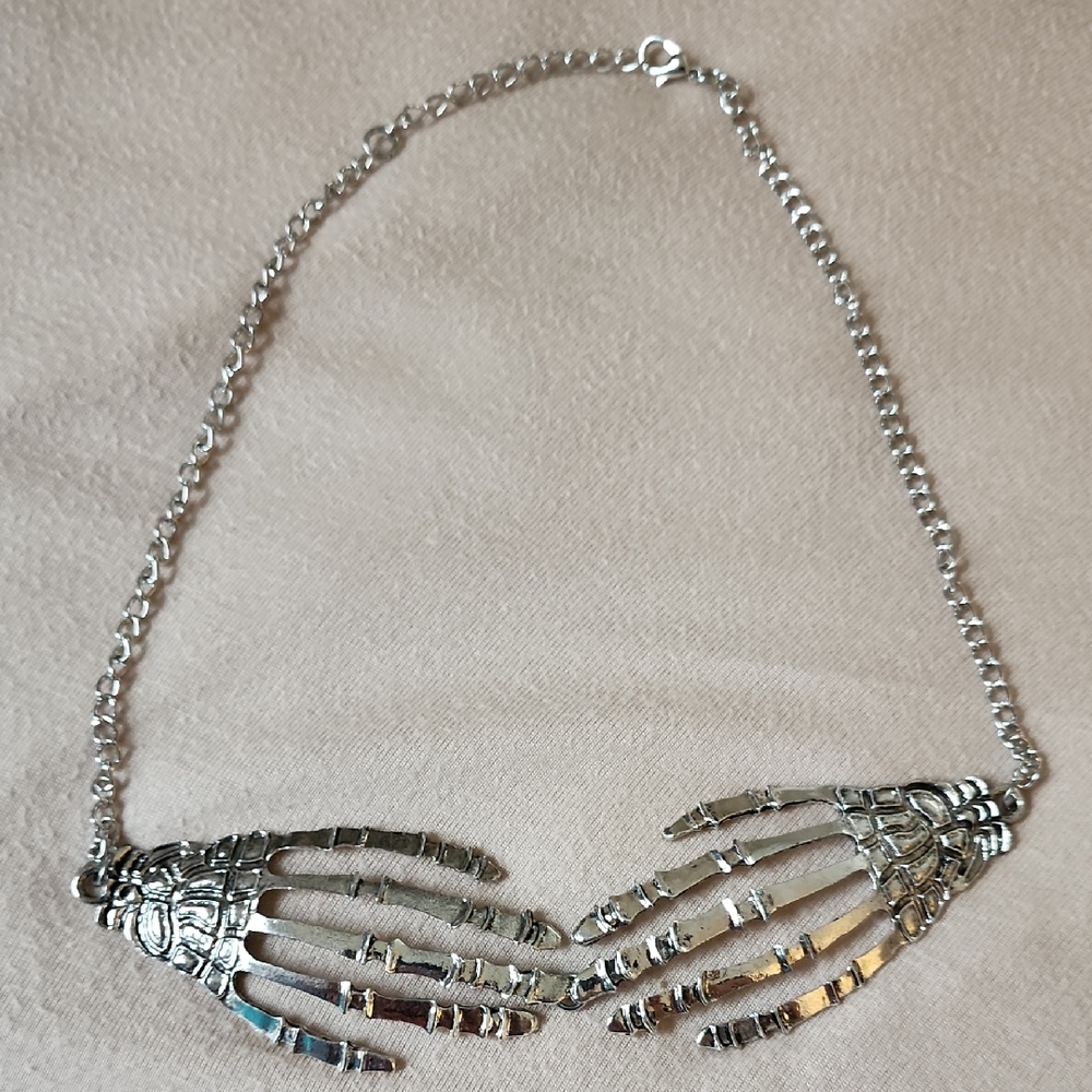 Silver Skeleton Hand Necklace Choker